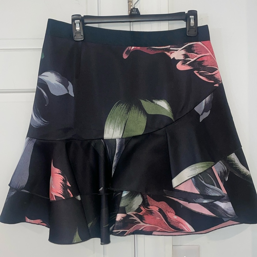 Ted Baker London Black Floral Ruffle Mini Skirt